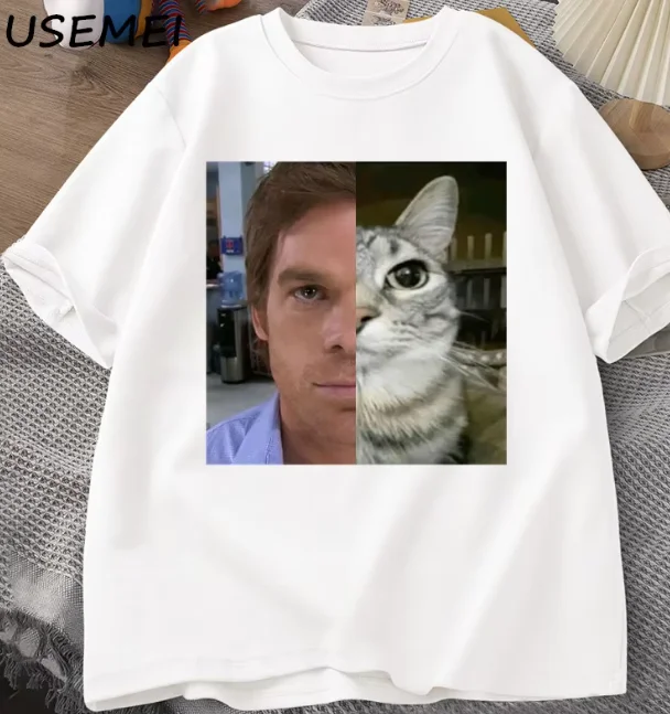Dexter Morgan Cat T-shirts Funny Cotton Short Sleeve O Neck Tshirt Unisex Streetwear Mens Clothes Harajuku Printed T-shirt Tops