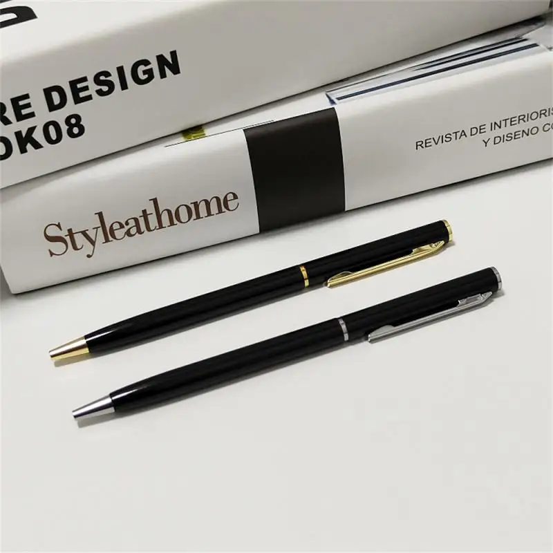 Slender Business Hotel Advertising Campaign Ball Pen Creative Metal Ballpoint Pen Black Rotating Ballpoint Pen