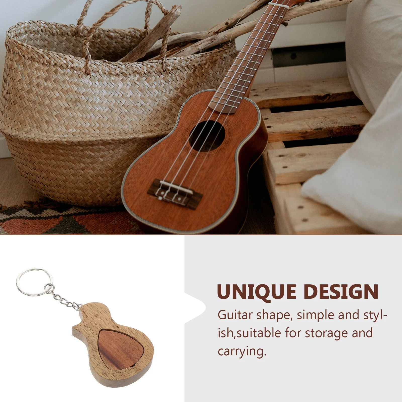 

Guitar Plectrum Keychain Natural Wood Pick Picks Storage Case Accessories Holder