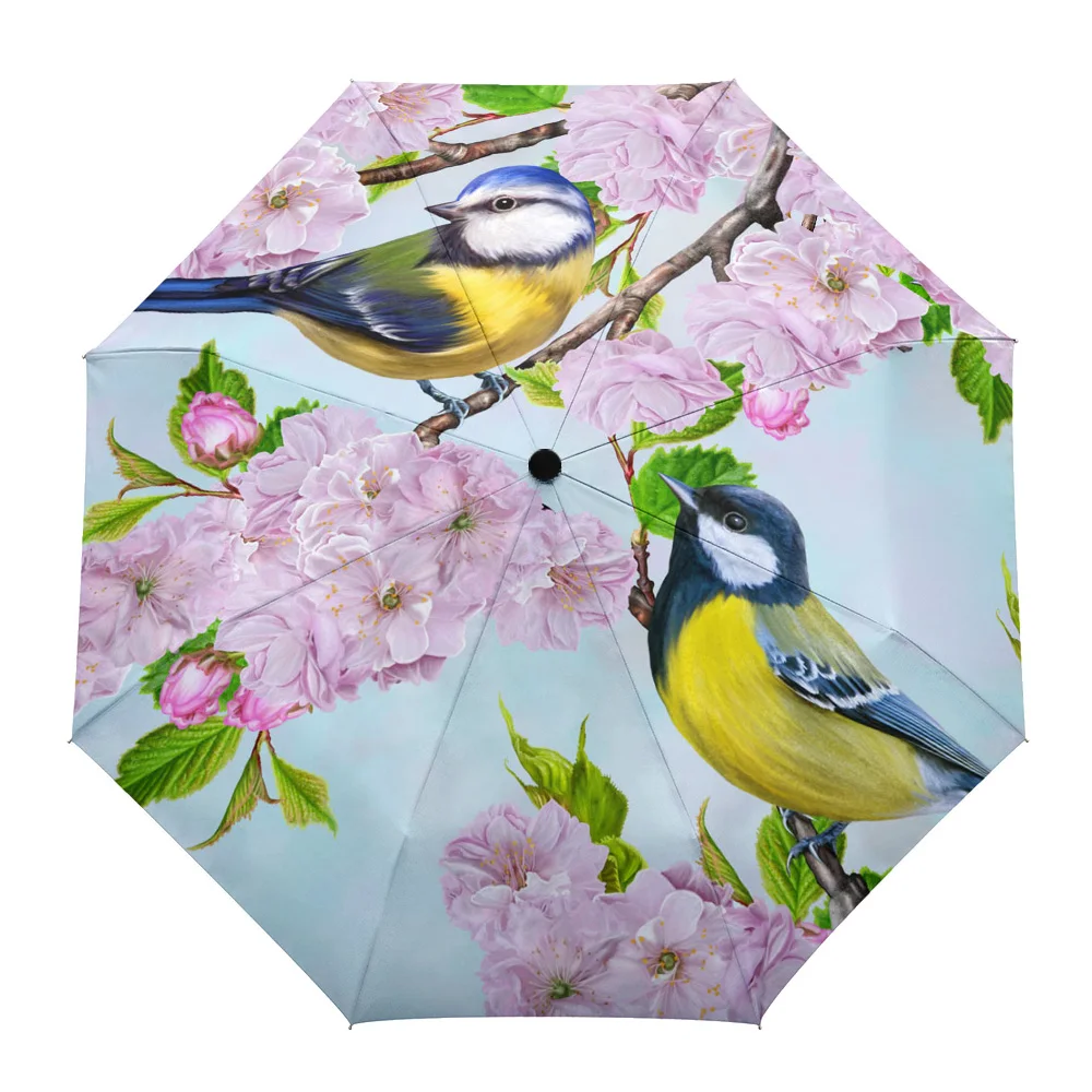 

Animal Bird Flowers Leaves Branch Plant Custom Non Automatic Umbrellas for Women Male Windproof Folding Rain Umbrella Parasol