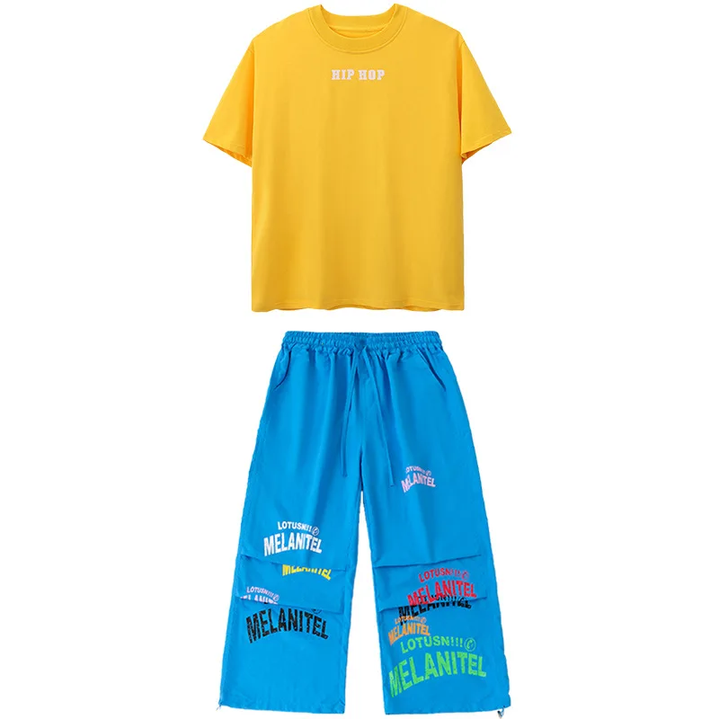 Enfant Kpop Hip Hop vêtements blanc sans manches veste gilet bleu décontracté jambe large Parachute pantalon pour fille garçon danse Costume vêtements