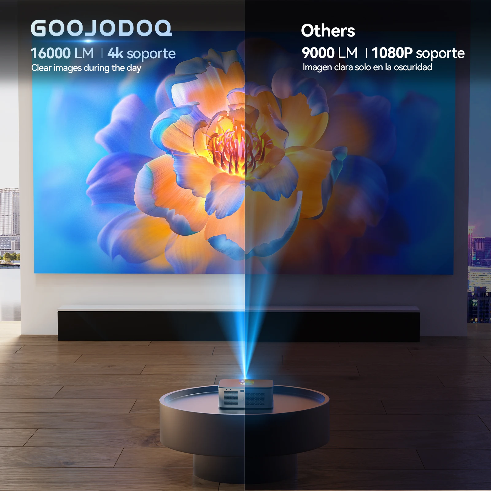 Goojodoq T02 Projector 1080P 4K Ultra Hd 1920 × 1080 16000Ansi Draagbare 2.4G Android/Ios Home Theater Outdoor Smart Projector