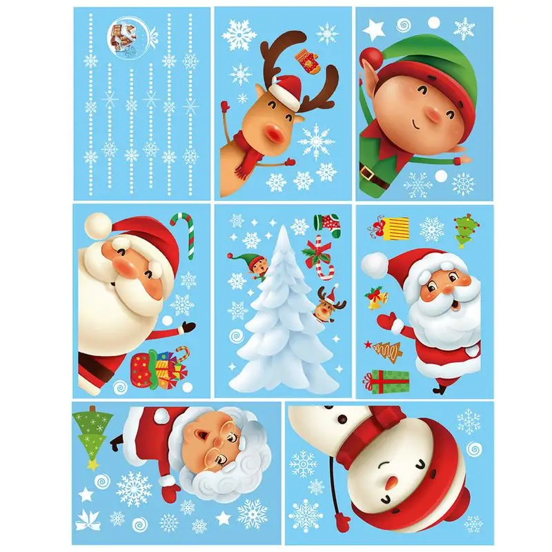 Christmas Window Cling Stickers Snowflake Santa Claus Reindeer Decals For Glass New Year Decals Decorations Holiday Festival