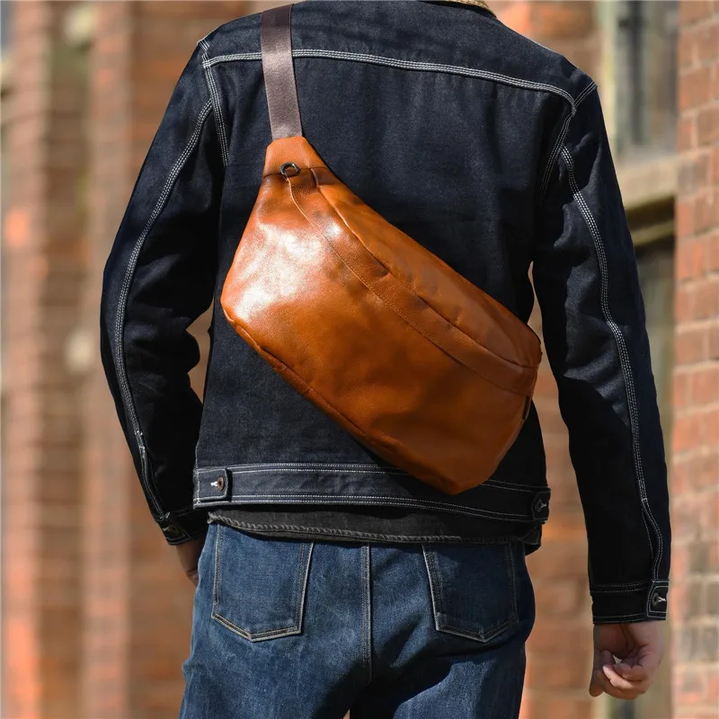 PNDME prosta męska torba na klatkę piersiową o dużej pojemności w stylu vintage, pierwsza warstwa skóry bydlęcej, luksusowa torba na ramię z prawdziwej skóry