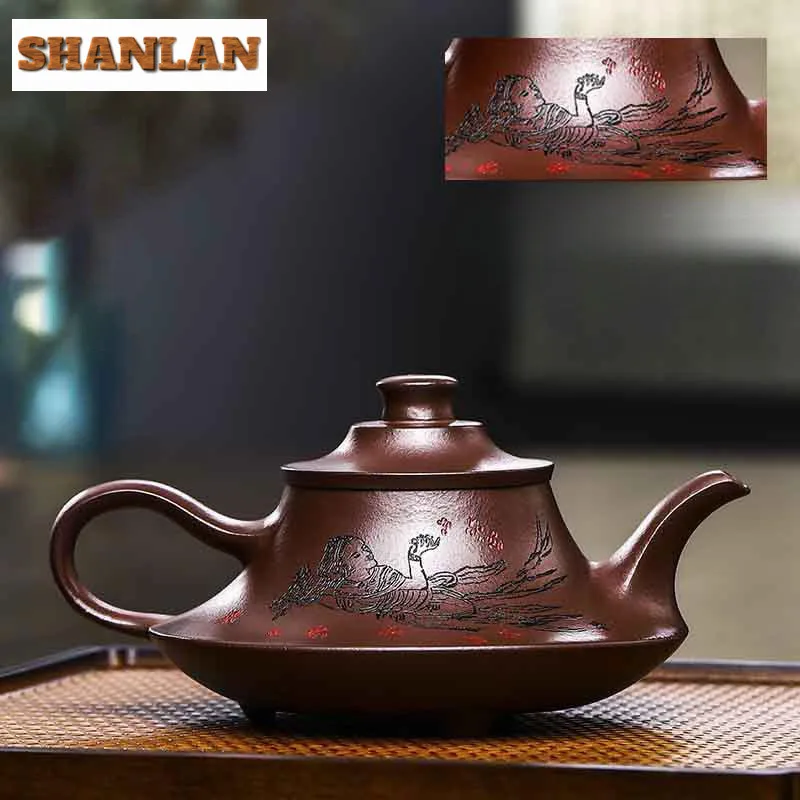 300ml Ancient Yixing Purple Clay Teapots Handmade Pot Raw Ore Stone Red Mud Kettle Chinese Zisha Tea Set Tea Items Accessories