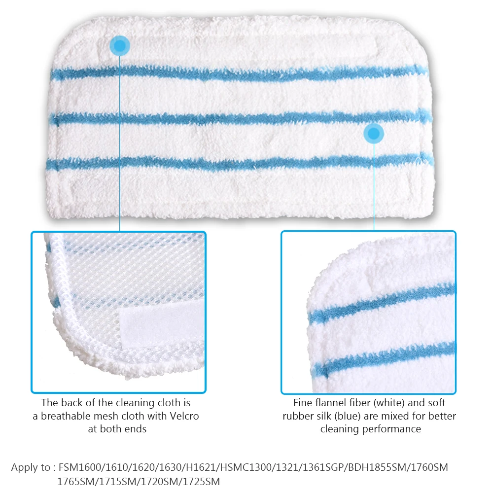 Suitable Mop Pads for Black & Decker Steam Mop FSM 1600 1610 1620 1630 Washable and Reusable Replacement Mopping Cloth