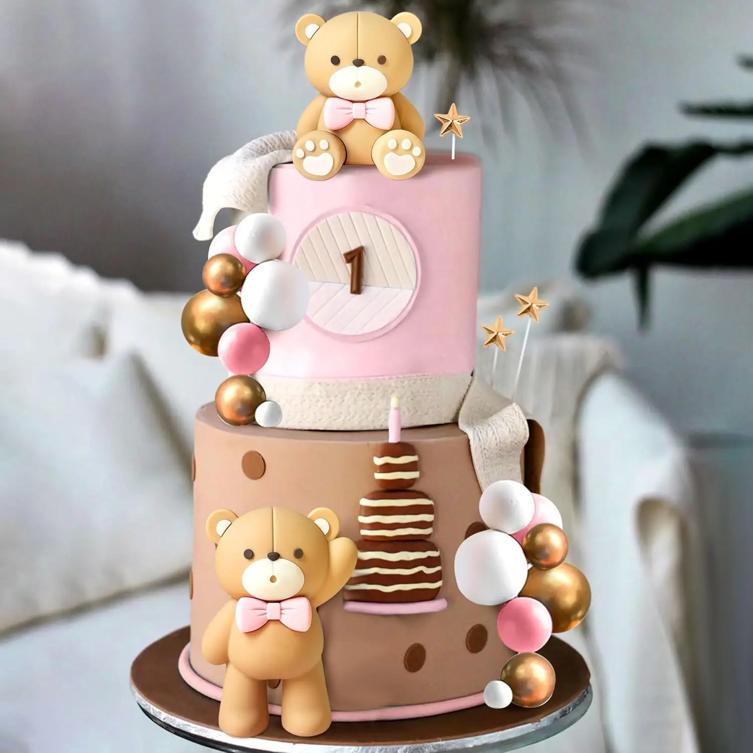 Beige Brauner Bär Kuchendekoration Beige Braune Kugeln Kuchenaufsatz Boho Bären Kuchenaufsatz Baby Shower Geburtstagstorten-Deko – Detail 14