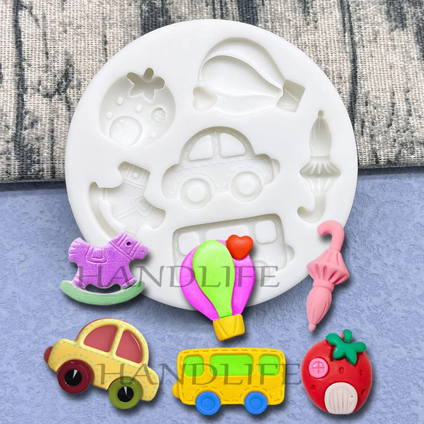 Car Bus Rocking Horse Hot Air Balloon Baby Series Silicone Sugarcraft Mold Cupcake Baking Mould Fondant Cake Decorating Tools