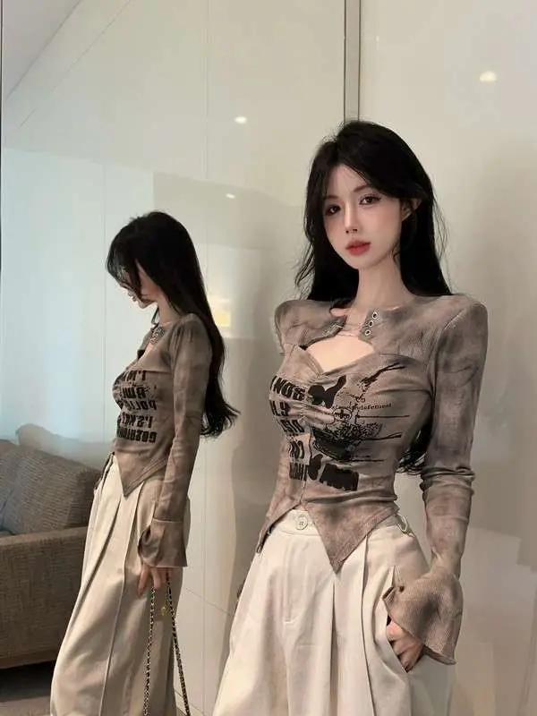 

Blusen Боди с буквенным рисунком Женская одежда Унисекс Корсет Kpop Милый стиль Hotsweet Блузка Hotwife Basics Одежда с длинными рукавами