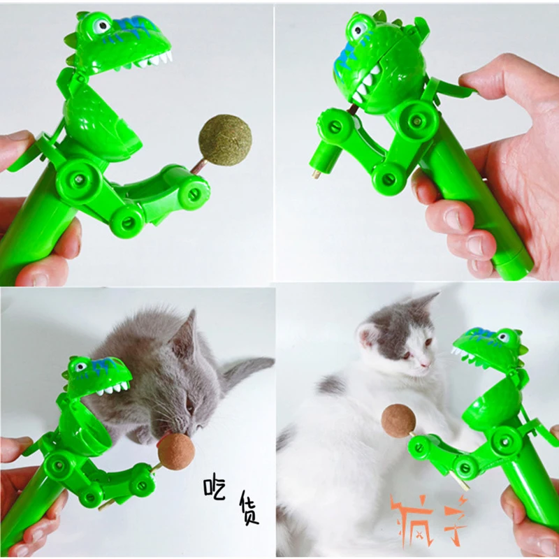 Big Mouth Dinosaur Catnip Ball Lollipop Combination Cat Toy Interactive Toy Pink Blue Mouse Cat Stick Set Funny Cat Pet Supplies