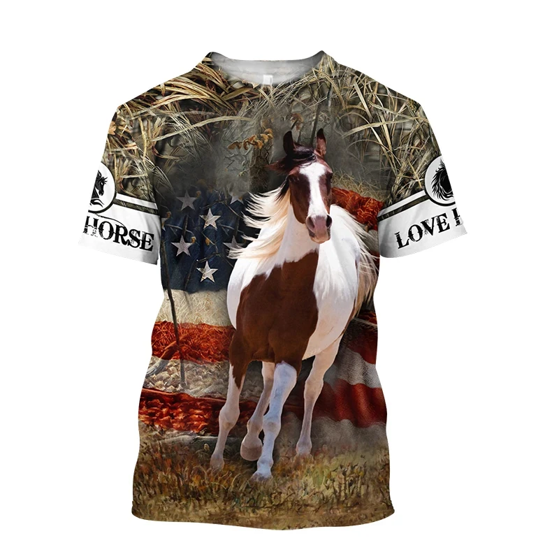 Summer Men\'s T-Shirt Horse Racing White Horse Tshirts Fashion Cool Horse Racing 3D Print Male Tops Oversized Harajuku Clothing