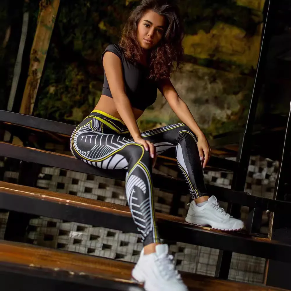 New Sports Printed Yoga Leggings Hip Lift High Waist Colorful Leggings Women Running Gym Work Out Pants