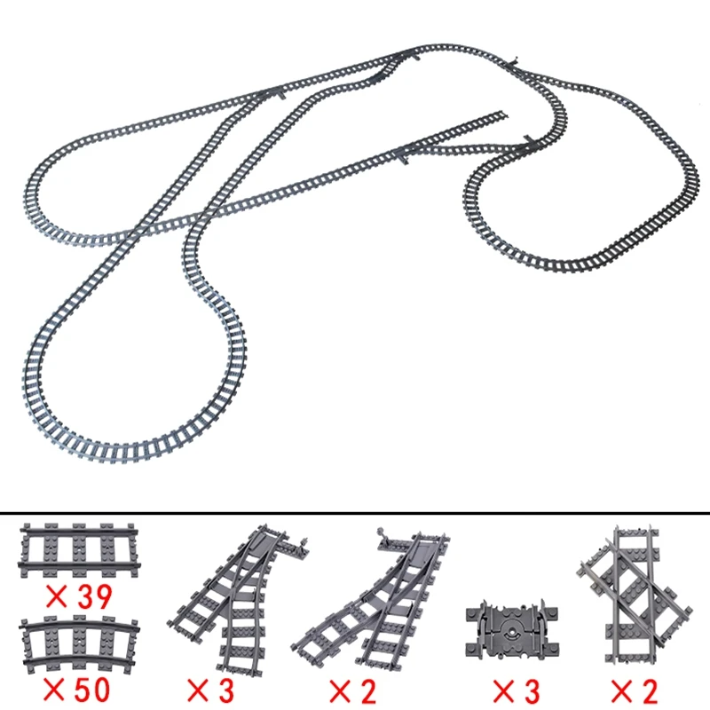 

MOC 99pcs Creative Expert Ideas City Train Tracks Single Slip Switch Crossings Rails Bricks Building Blocks DIY Toys kids gifts