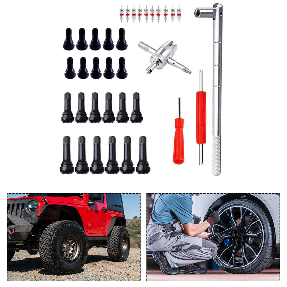 

46x Tire Valve Replacement Tool Car Quick Tire Valve Replacement Tool Kit For ATVs Trucks Leaky Valve Thickened Nozzle Sleeve