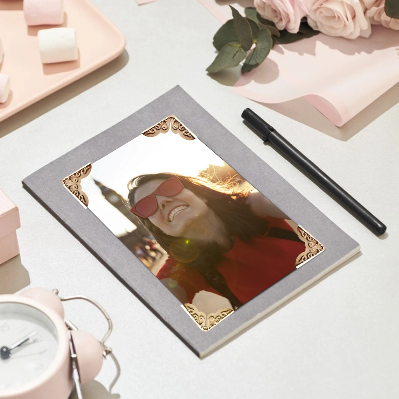 100pcs Metal Notebook Corner Protectors Gold Corner Protection Book Corner Protectors L-Shaped Leather Notebook DIY