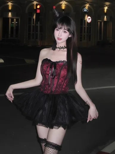 Top F Estilo k para Cosplay de loween, Bustier com Cintura Ajustada, Estilo Sexy de Rua, Sem Costas, Ajuste Slim...