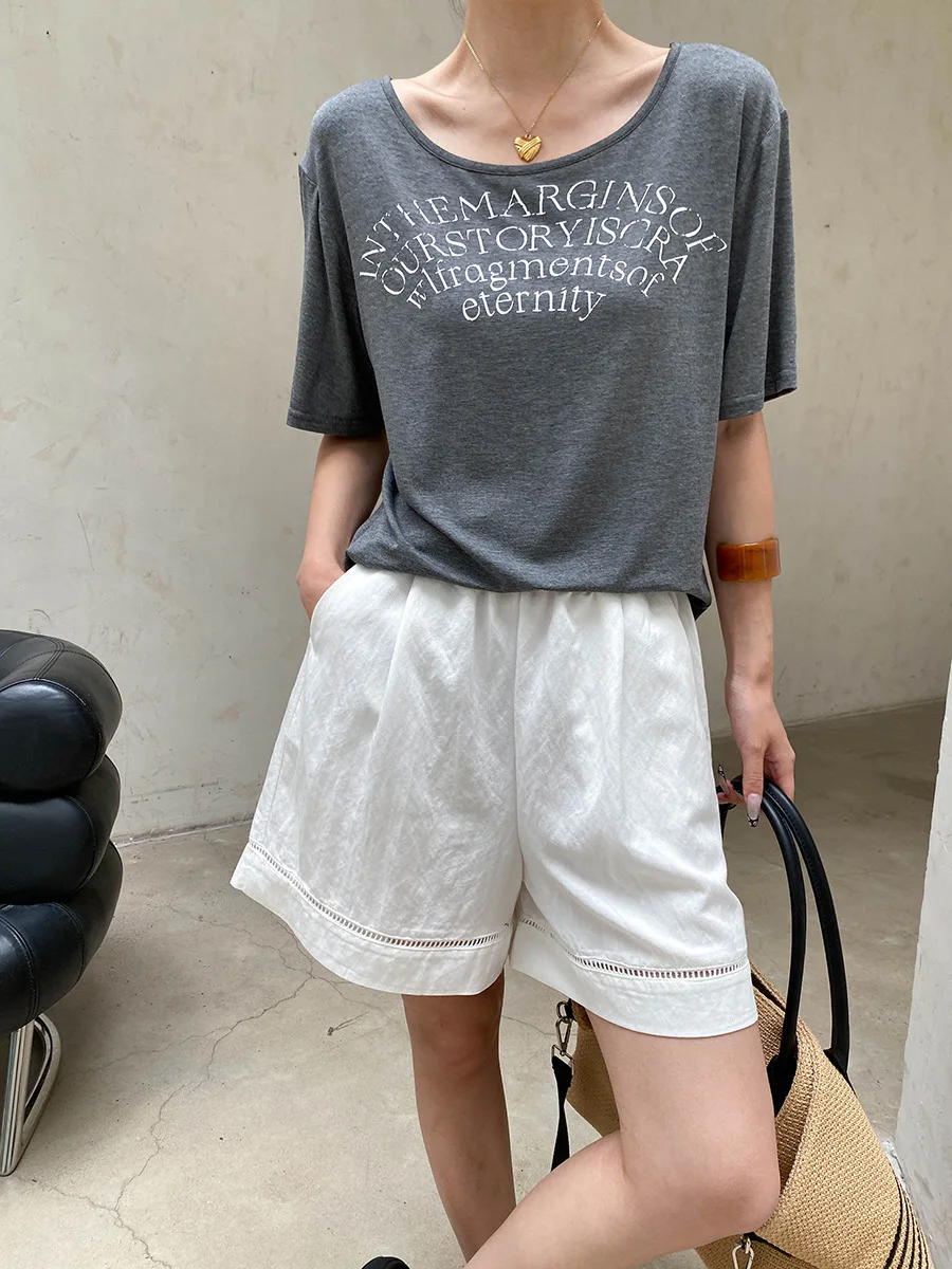 Sommerliches Damen-T-Shirt mit lässigem und modischem Design, Nischen-Design mit Buchstaben-Print, Rundhalsausschnitt und kurzen Ärmeln – Detail 19