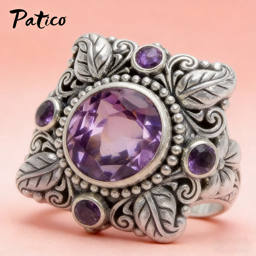 Big Genuine 925 Sterling Silver Stone Wide Band Rings For Women Flowers Punk Style Rhinestone Party Lovers Birthday Gift