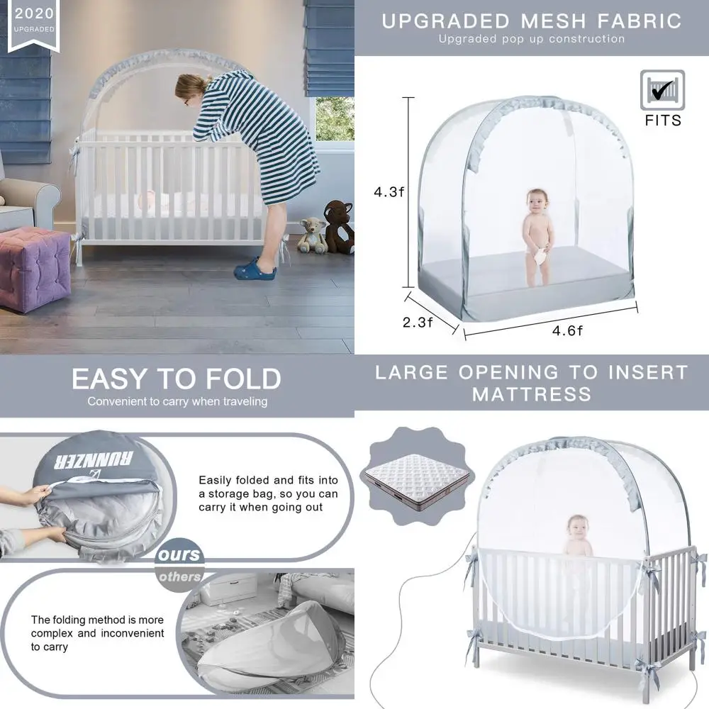 

Crib Tent, Crib Net to Keep Baby in, Breathable Up Crib Tent Keep Baby rom ClimOut (55.2" L x 27.6" W x 51.6" H)