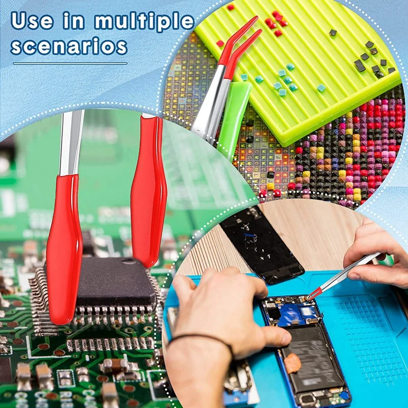 Pinças de PVC macio com borracha Dicas Set, Pontas revestidas, Bent e reta, ponta plana, precisão, 6pcs