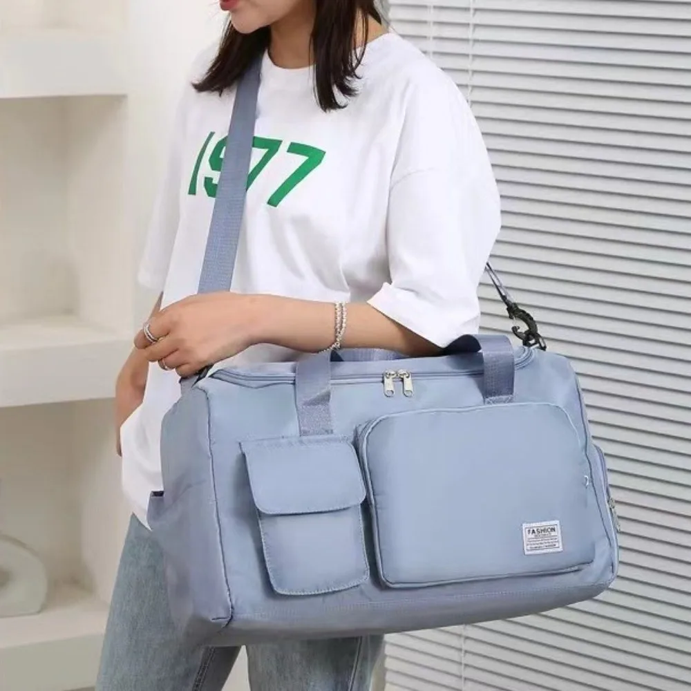 

Oxford Travel Luggage Bag Sturdy Multi-functional Nylon Duffle Bag with Shoe Compartment Solid Color Large Capacity Handbag Girl