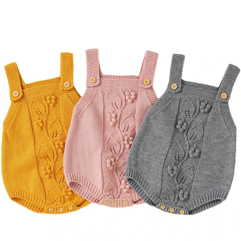 Rompers Newborn Clothes Cute Embroidered Baby Boys Girls Clothes Infant Suspender Knitted Jumpsuit Toddler Clothing Outfit 0-18M