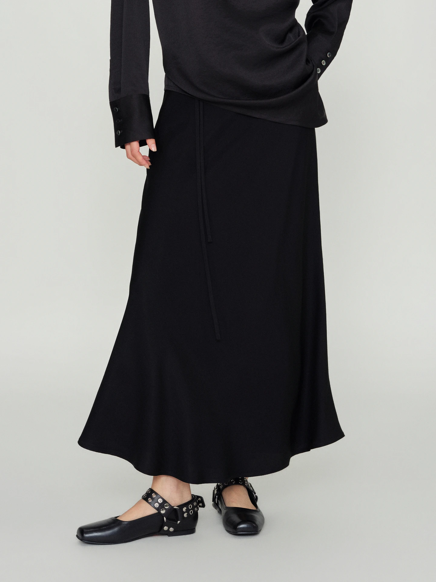 Elegant High Waist Straight Leg Black Asymmetrical Skirt Women's Loose Fitting Slimming Long Skirt City Commute Casual Wear