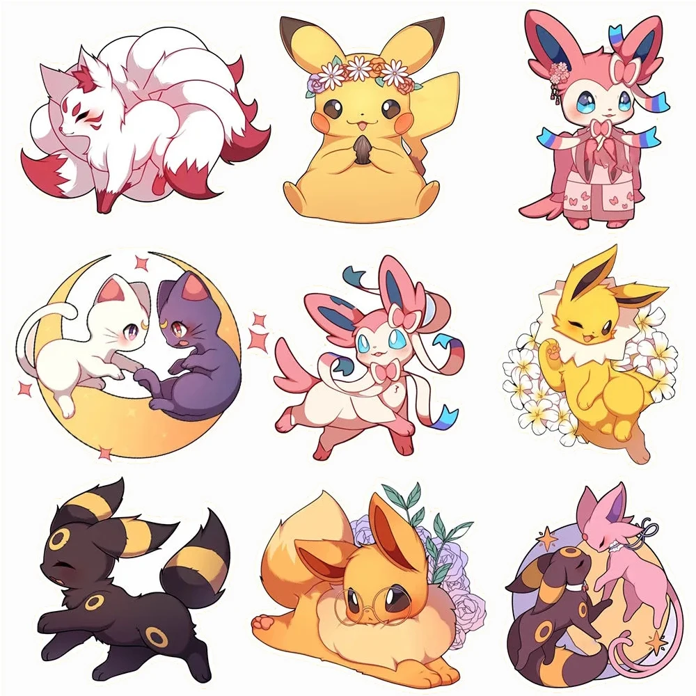 10/30/50pcs Kawaii Pokemon Pikachu Eevee Stickers Cute Cartoon Kids Decals Toy Phone Case Luggage Diary Anime Graffiti Sticker