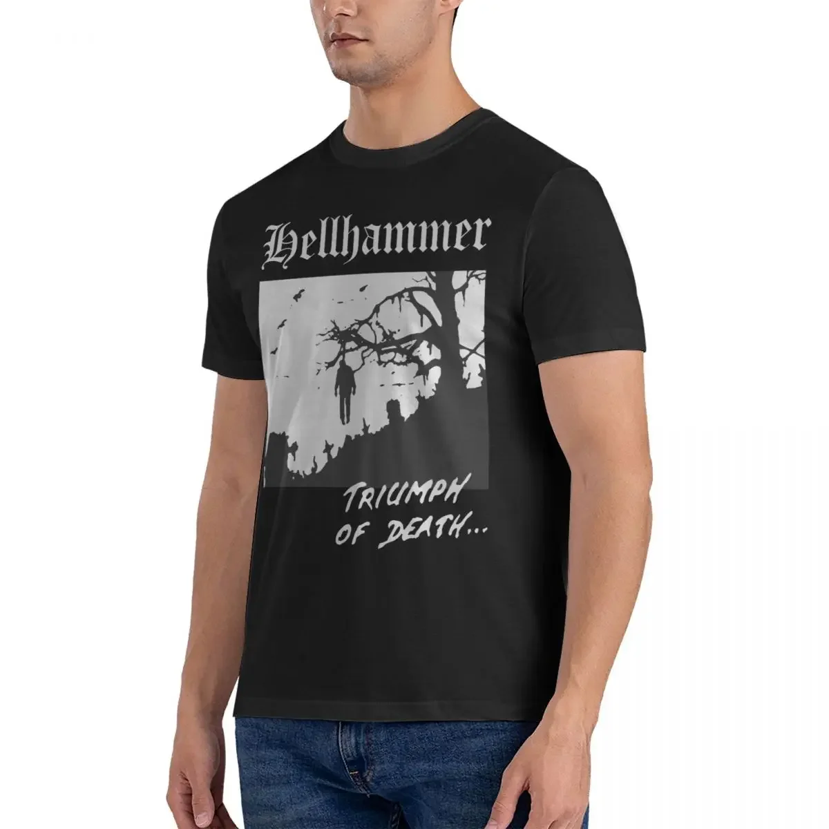 Music Band T-Shirts Men Hellhammer Funny Pure Cotton Tee Shirt Crew Neck Short Sleeve T Shirt Graphic Printed Clothes