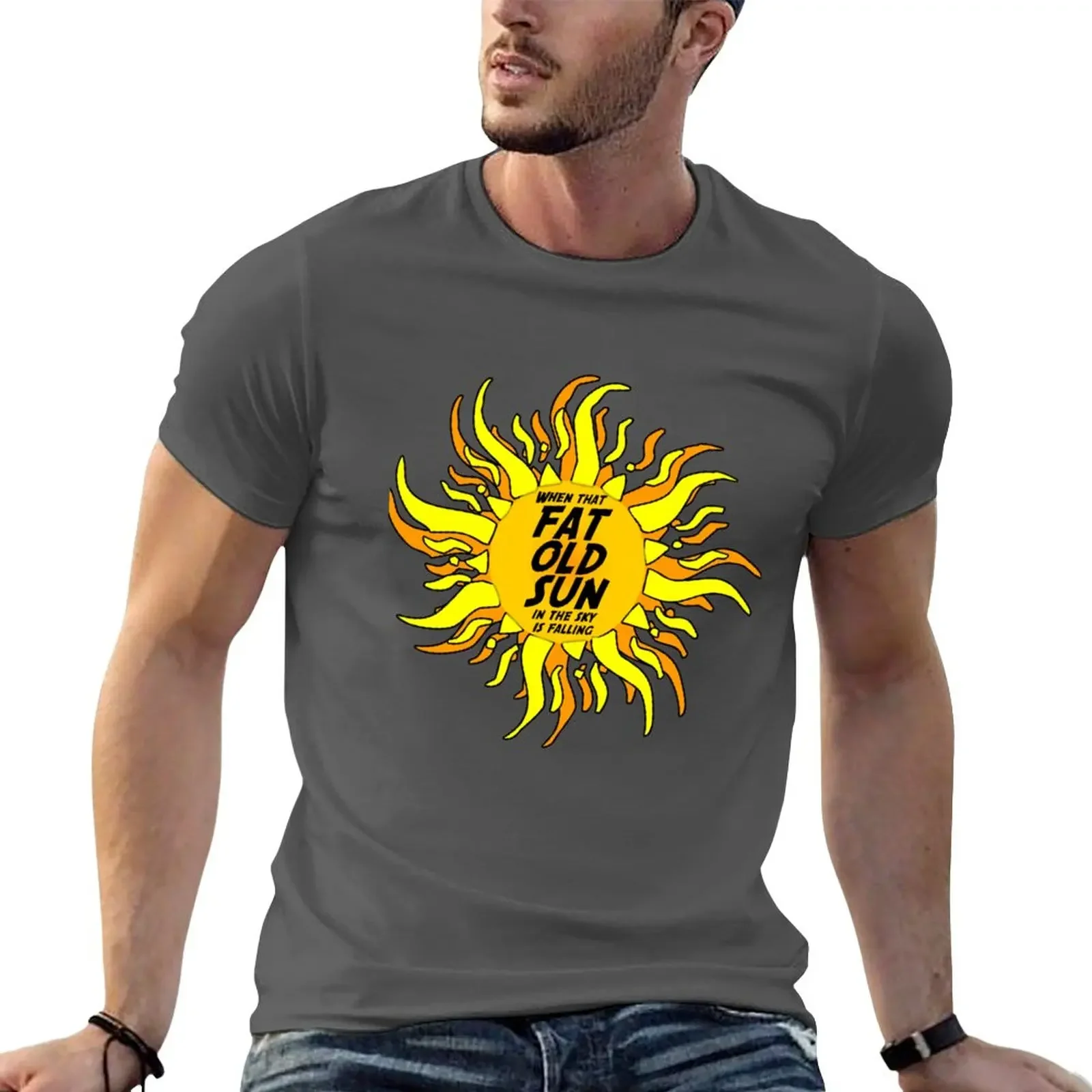 Новинка, футболка с надписью «When that fat old sun in the sky is Fall», одежда в эстетике, белая футболка для мальчиков, большие и высокие футболки для мужчин