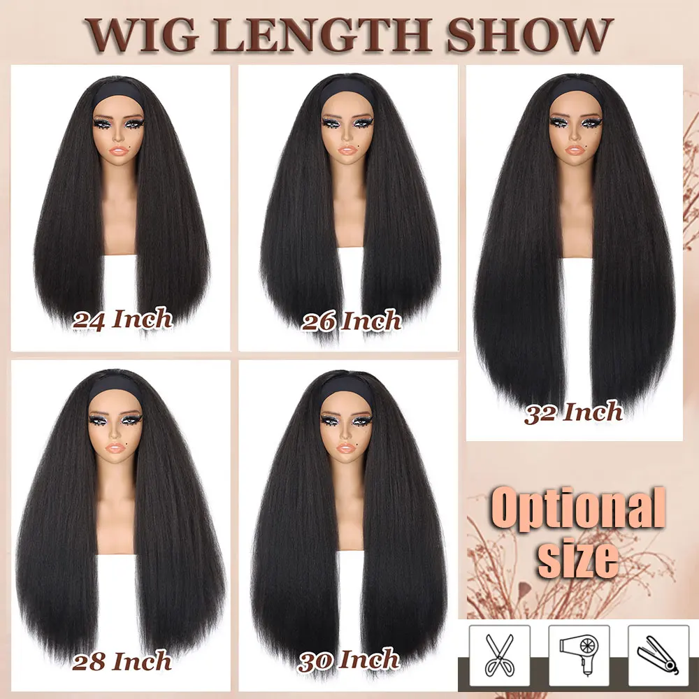 Synthetic Yaki Straight Hair Headband Wig Kinky Straight Headband Wigs for Women Long Machine Made None Lace Front Wig
