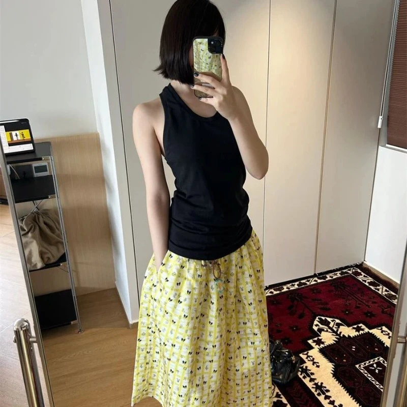 High Waist Printing Loose All-match Street Casual Midi Dress Summer New Youth Korean A-line Skirt Casual Trend Women Clothing