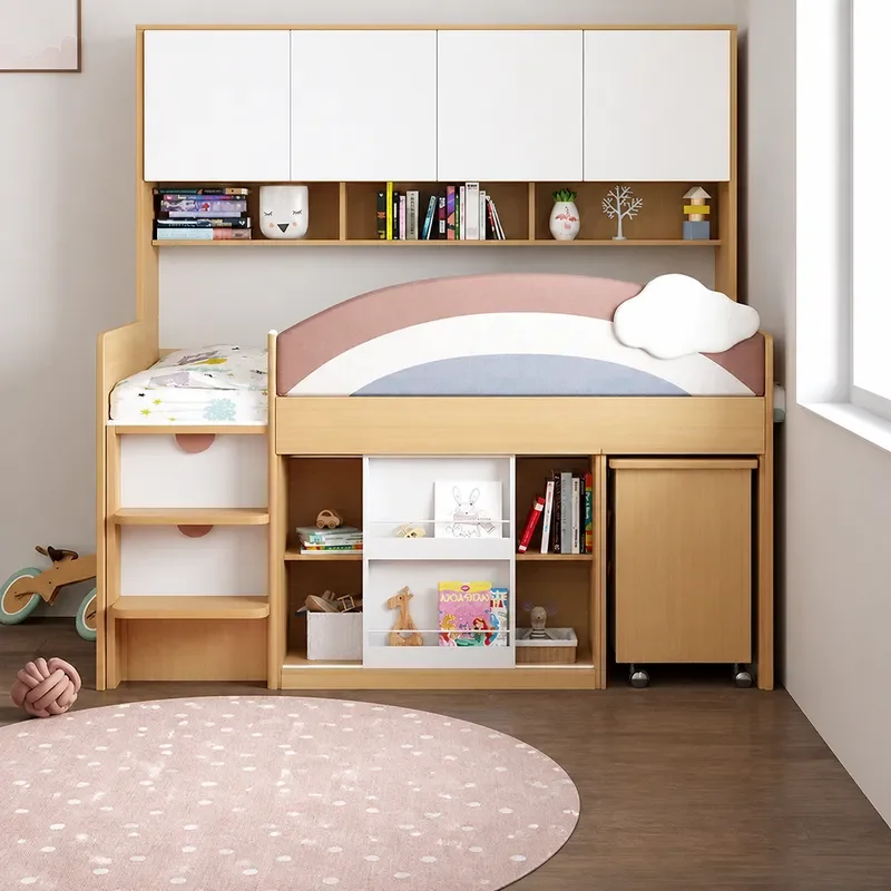 Multifunctional Half Height Bed with Desk and Wardrobe Integrated Single Bed Space Saving Furniture for Small Apartment