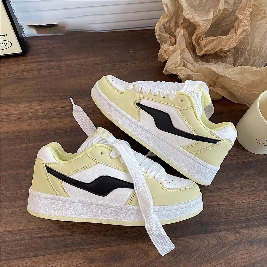 

Новинка осени 202, женская обувь для хлеба, пастельно-желтый цвет, студенческая повседневная обувь, удобная универсальная обувь на резиновой подошве на плоской подошве