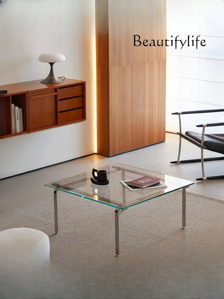 Simple Retro Coffee Table Glass Coffee Table Mid-Ancient Solid Wood Living Room Sofa Side Table Modern