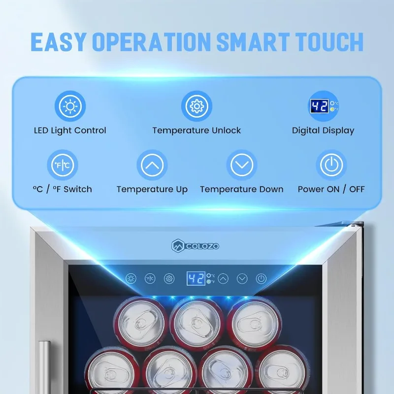 15 inch Beverage Refrigerator with Glass Door 130 Cans Mini Beverage Cooler Under Counter Frestanding Built in Center Garage