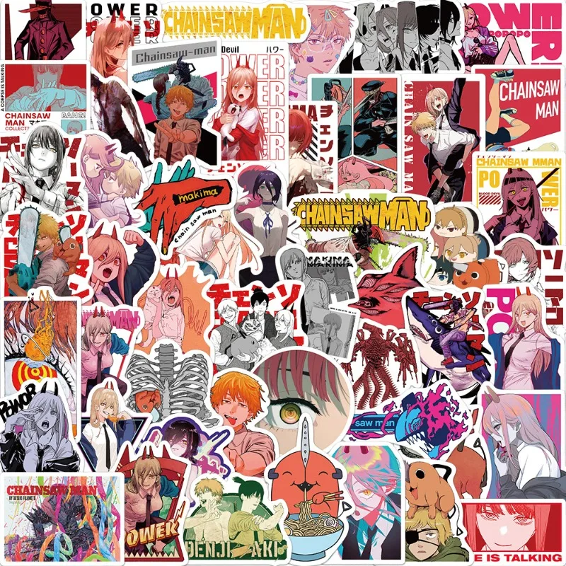 50pcs Anime Chainsaw Man Stickers Vinyl Waterproof for Laptop Phone Case Notebook Water Bottle DIY Stickers