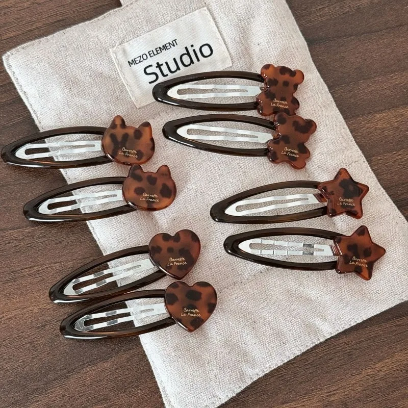

Leopard Print Acetate Hair Clip Letters Oval BB Clip Cute Cartoon Bear Star Hair Side Clip Forehead Bang Hairpin Accessories New