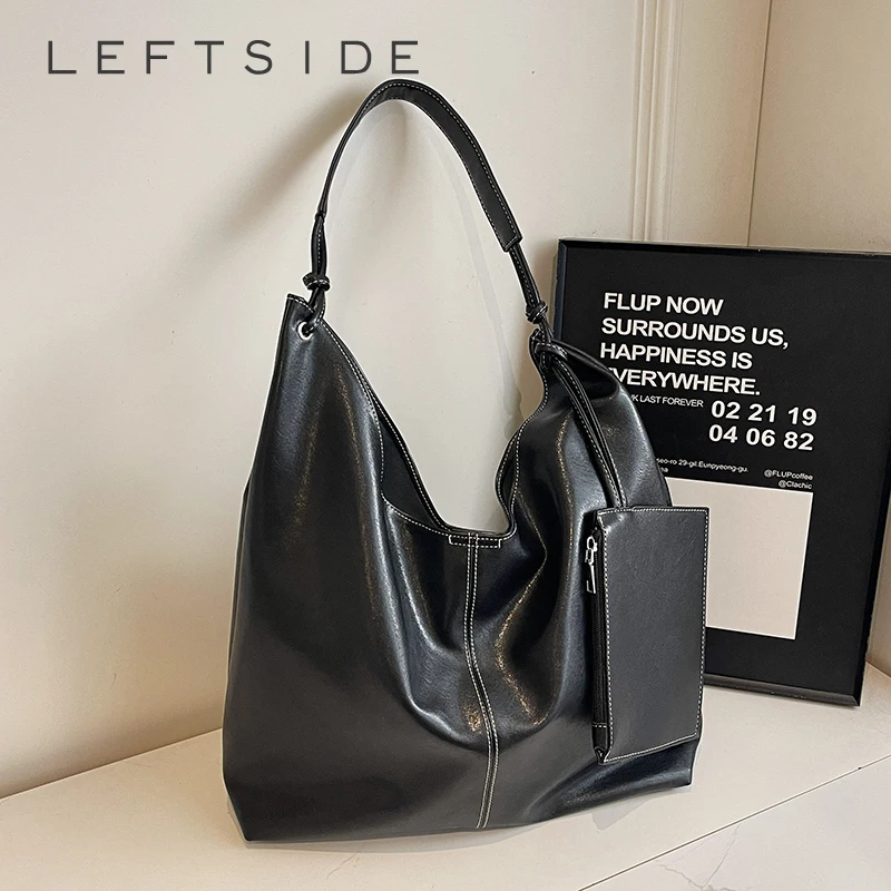 

LEFTSIDE Design High Capacity Pu Leather Shoulder Bags for Women 2025 New Females Retro ​Luxury 2 Pcs/set Handbags and Purses