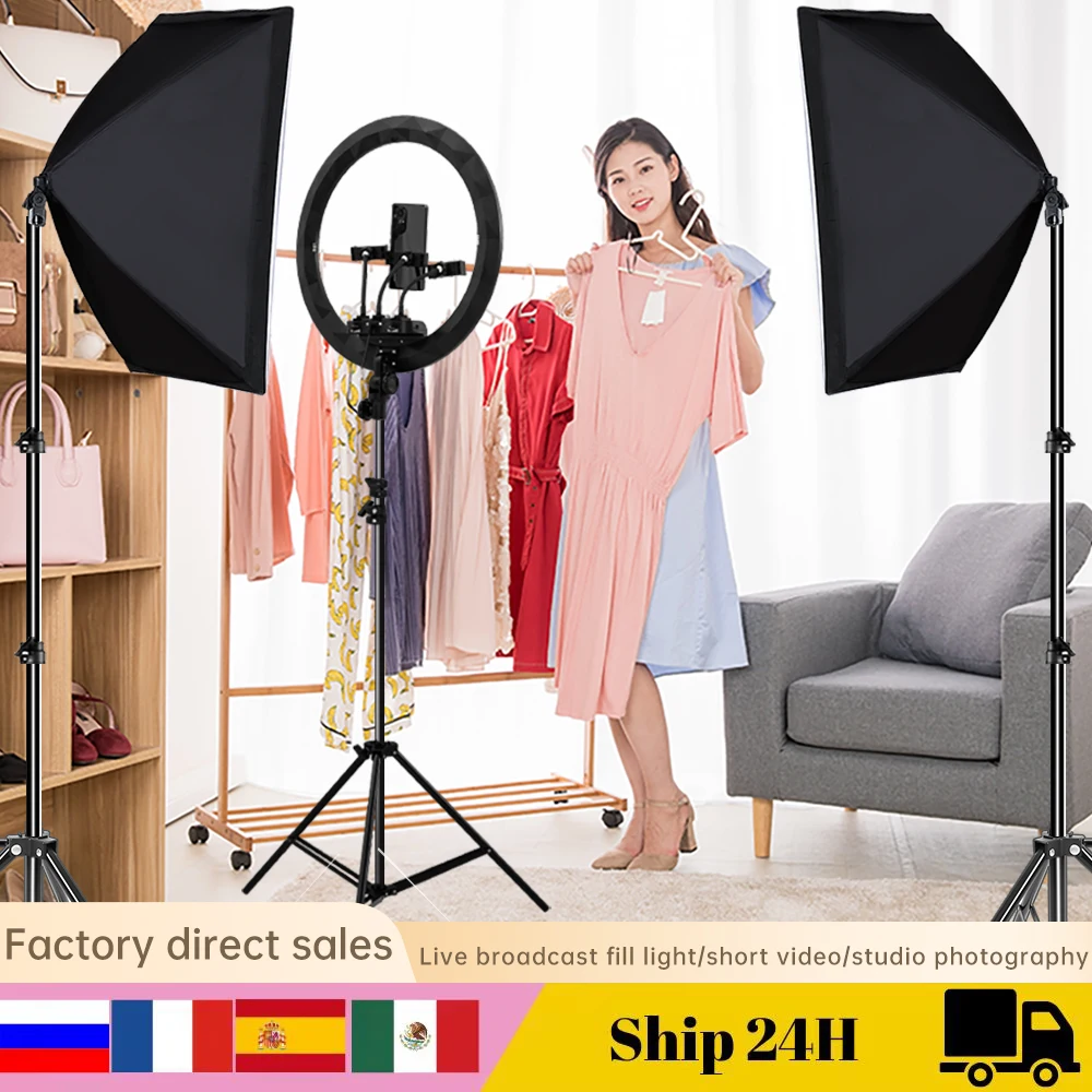 Photography Softbox Lighting Kits 50x70CM Professional Continuous Light System Soft Box For Photo Studio Equipment