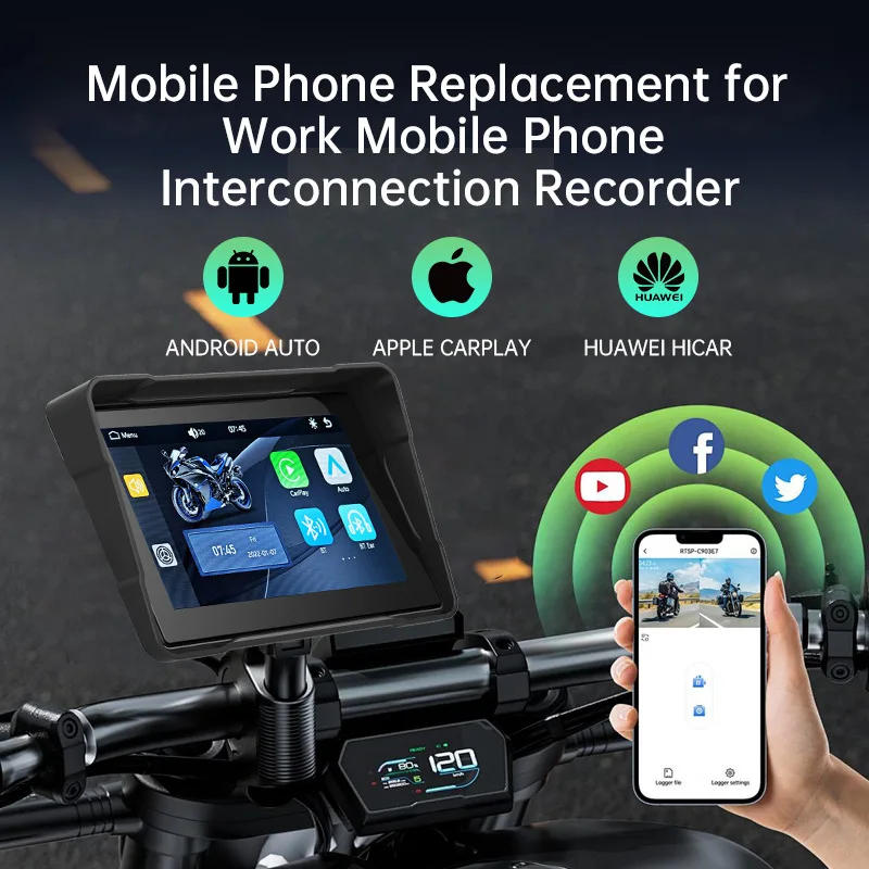 Мотоциклетный дисплей с CarPlay, портативная цифровая приборная панель, навигация для мотоциклов, Android Auto, водонепроницаемый BT-монитор