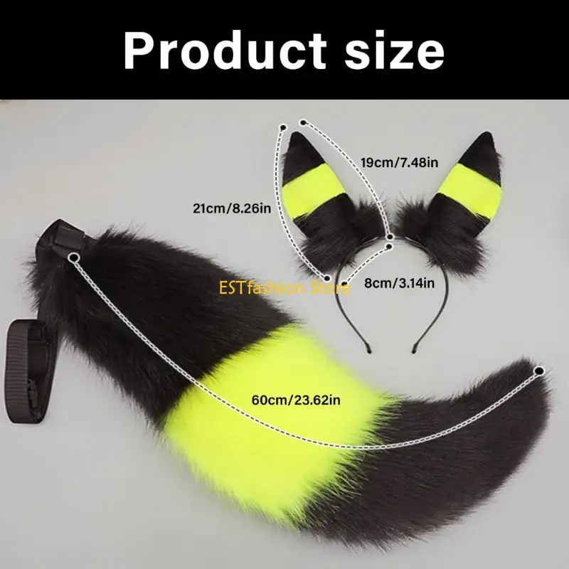 Y5GC Foxes Wolf Ears Headband Faux Furs Tail Halloween Cosplay Party Costume Accessories Gumiho Costume for Women Men Gifts