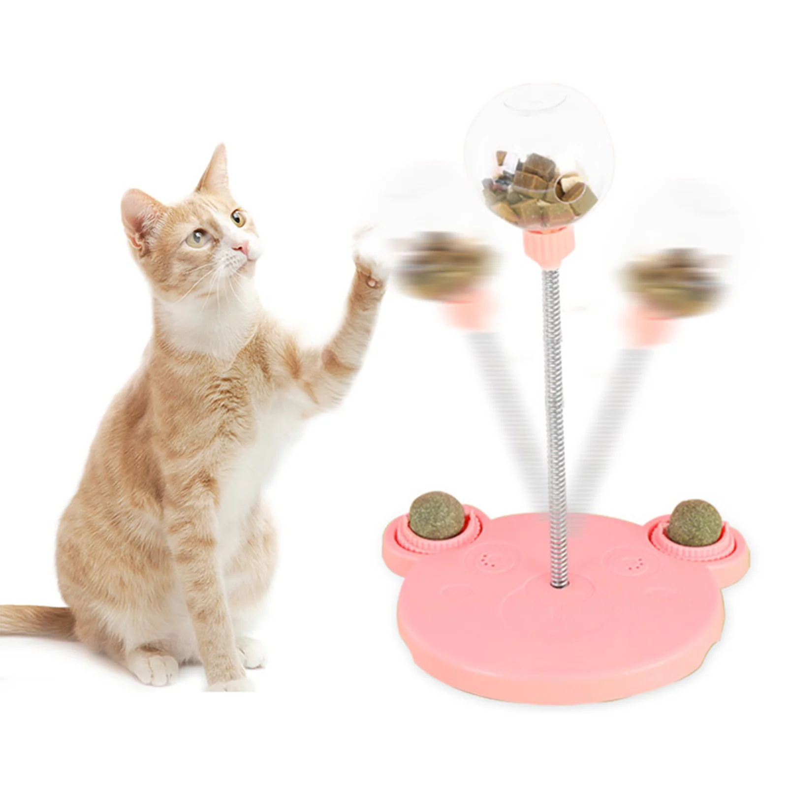 

Cat Treat Dispenser Toy Plastic Bear Shape Leaky Food Circle Ball Track Feeder Toy with Spring for Cat Gifts Blue 130g/4.6oz 1