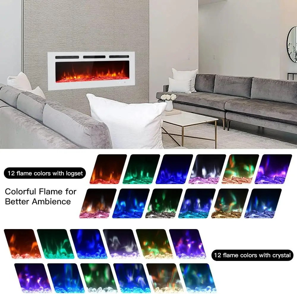 Electric Fireplace Inserts Freestanding Heater for The Living Room Floating Fireplace with 12 LED Colors with Logset and Stones