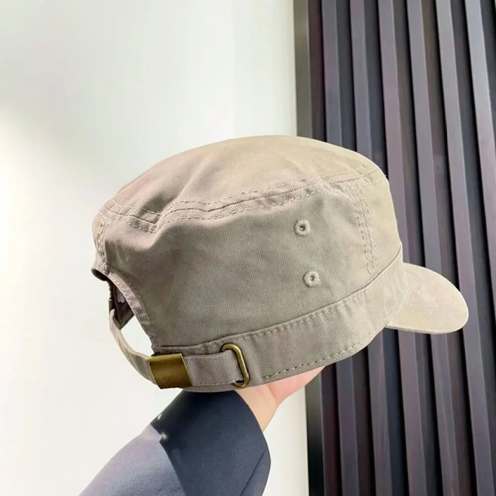 Fashion Minimalist Flat Top Hat Unisex Retro Style Cap Adjustable Lightweight Cotton Breathable Daily Hat