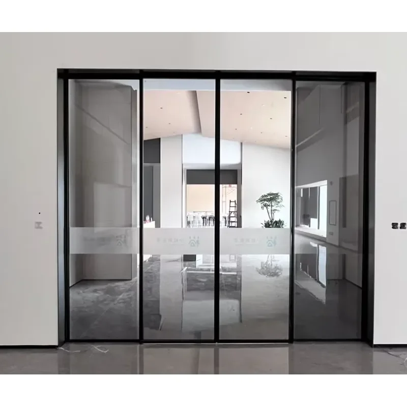 Smart Auto Induction Remote Control Modern Tempered Double Glass Automatic Sliding Door Sound Insulation Outdoor Bedroom