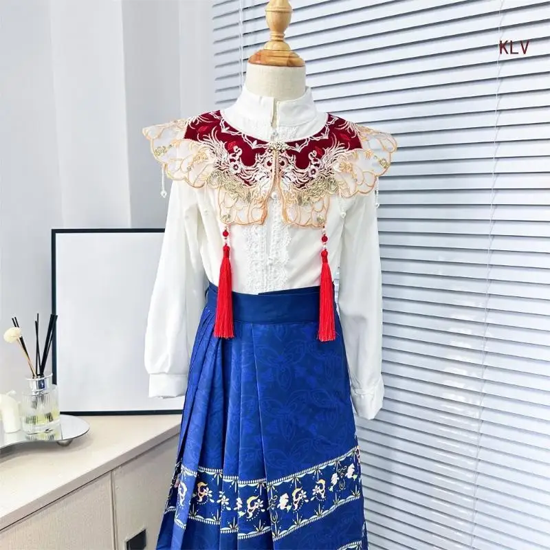 Cổ áo giả trang trí ren thêu Yunjian tua rua Hanfu Cổ áo có thể tháo rời 6XDA