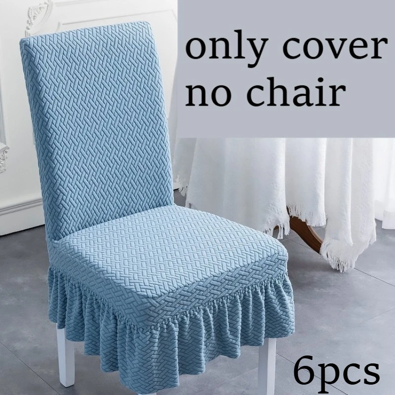 

Набор из 6 эластичных жаккардовых чехлов для обеденных стульев универсального размера с юбкой-драпировкой