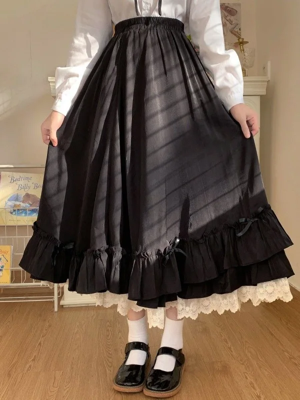 

Женская двухслойная юбка трапециевидной формы с высокой талией и подолом лотоса, полиэфирная ткань, весна-лето-осень, длинное платье