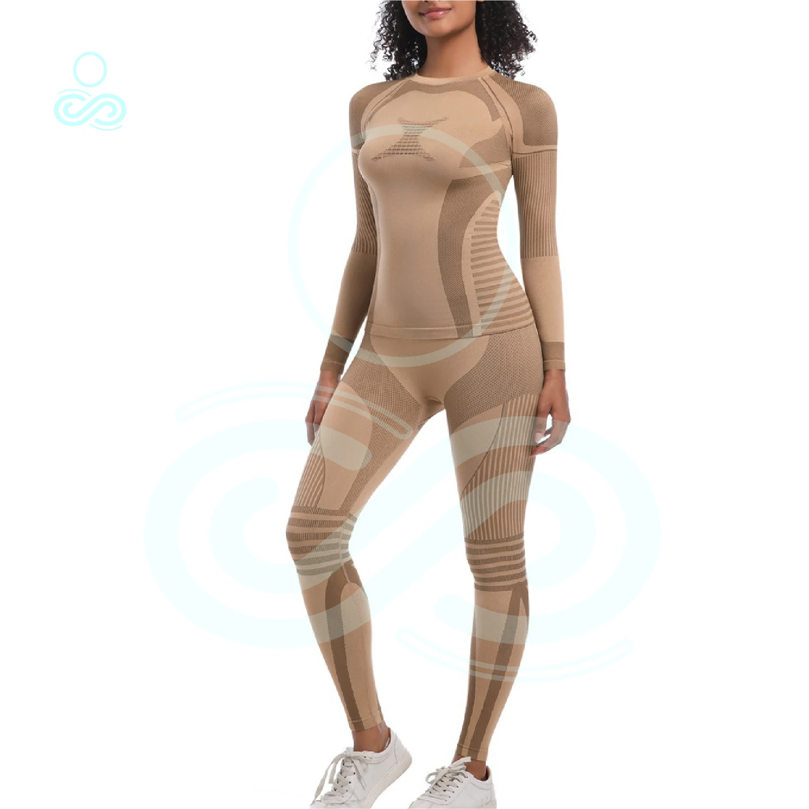 Seamless Knitted Yoga Suit Two Piece Set Women's Tight High Elasticity Long Skiing Suit Set Sports Running Fitness Yoga Set